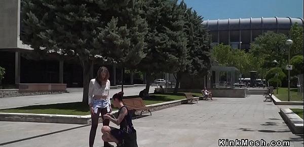  Slave gets pussy pinched in public